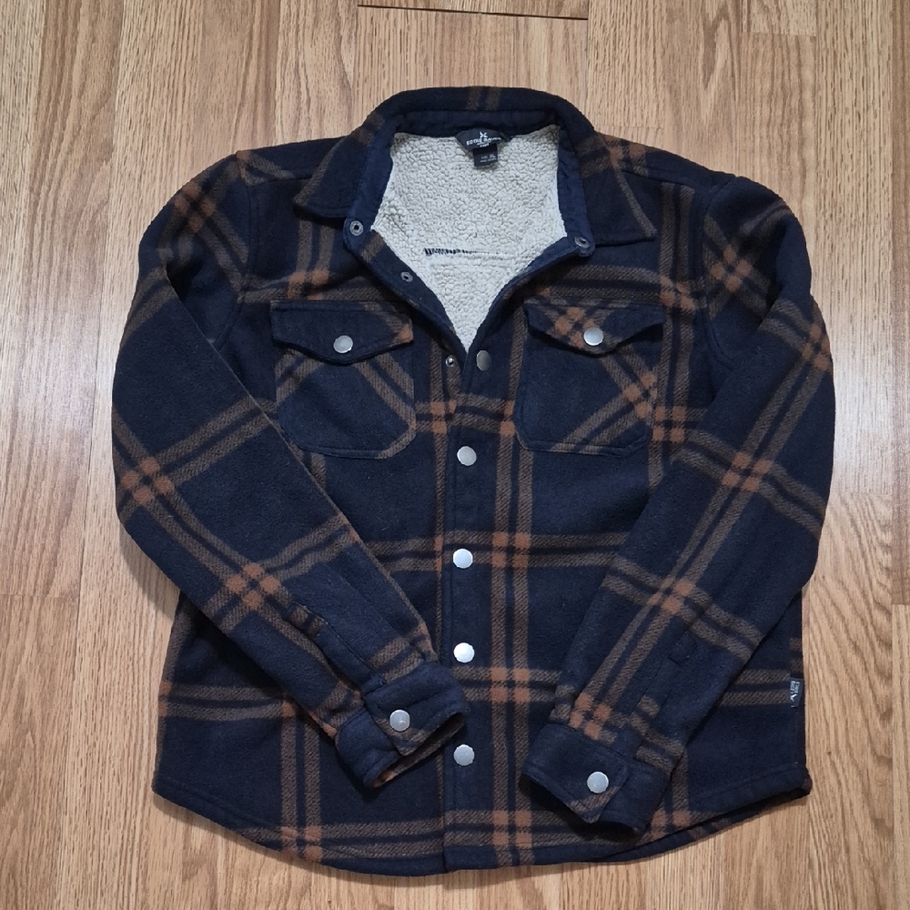 Eddie Bauer Kids Flannel Overshirt Snap Buttons Blue Plaid Long Sleeve Size XL